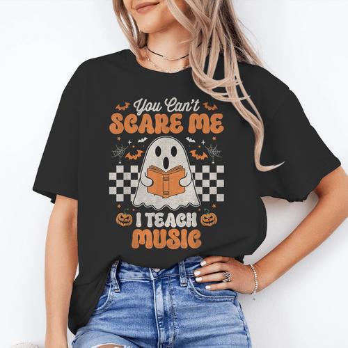 You Can't Scare Me I Teach Music Retro Teacher Halloween Women's T-Shirt - teacherstshirts.com
