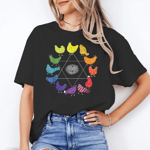 Chicken Themed Color Wheel Educational Art Teacher Artist Men Women Girls Kids Women's T-Shirt - teacherstshirts.com UK