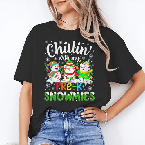 Chillin With My Pre-K Snowmies Christmas Teacher Xmas Women's T-Shirt - teacherstshirts.com DE