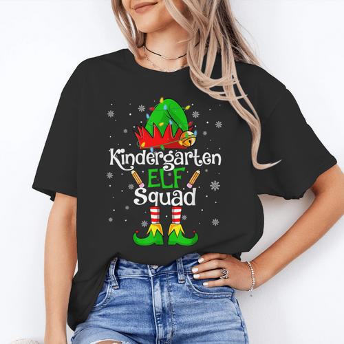 Christmas Kindergarten Elf Squad Teacher Student Women's T-Shirt - teacherstshirts.com UK