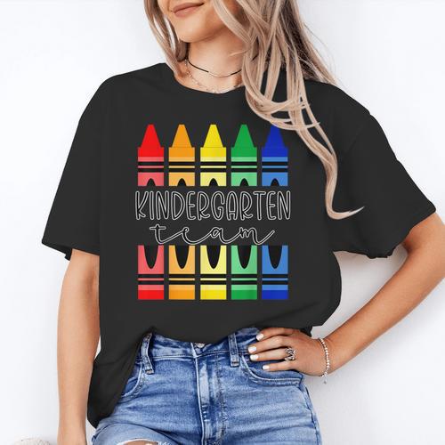 Colorful Crayon Kindergarten Team Tee For Teachers Students Men Women Kids Women's T-Shirt - teacherstshirts.com