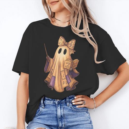 Coquette Music Note Patchwork Ghost Music Teacher Halloween Women's T-Shirt - teacherstshirts.com AU