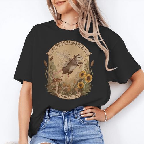 Cottagecore Fairy Opossum Weird Teachers Build Character Women's T-Shirt - teacherstshirts.com AU