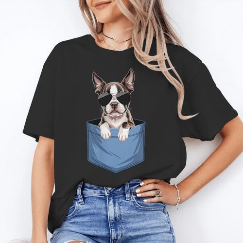 Cute Pocket Boston Terrier Lover Dog Mom Women's T-Shirt - Bostonterriersmerch.com