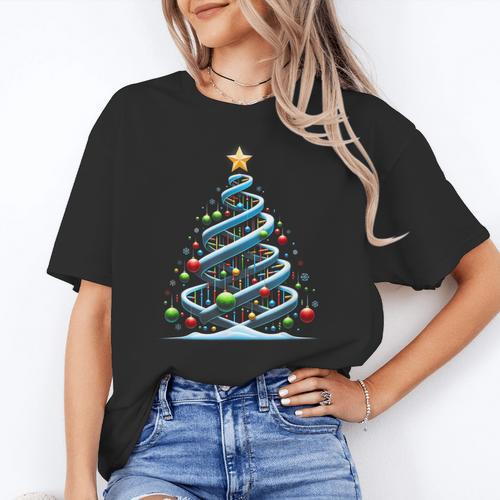 DNA Helix Christmas Tree Scientist Biology Science Teacher Women's T-Shirt - teacherstshirts.com DE