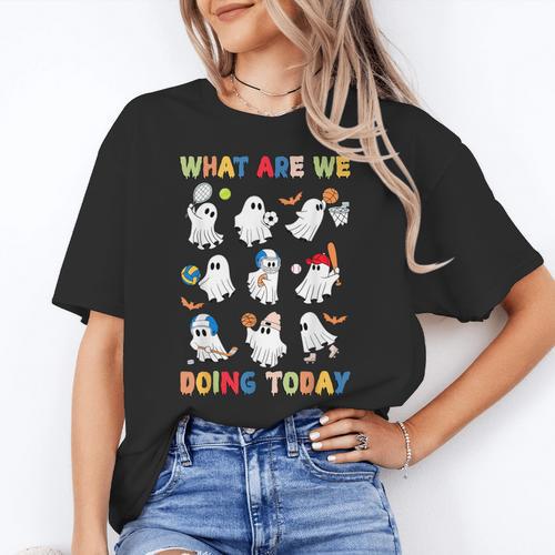 What Are We Doing Today Ghost PE Teacher Team Halloween Women's T-Shirt - teacherstshirts.com CA