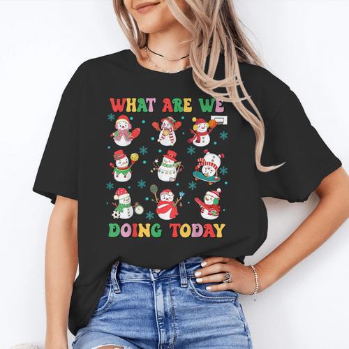 What Are We Doing Today PE Teacher Snowman Christmas Women's T-Shirt - teacherstshirts.com CA