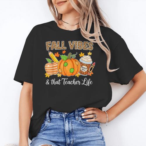 Fall Vibes And That Teacher Life Autumn Thanksgiving Women's T-Shirt - teacherstshirts.com AU