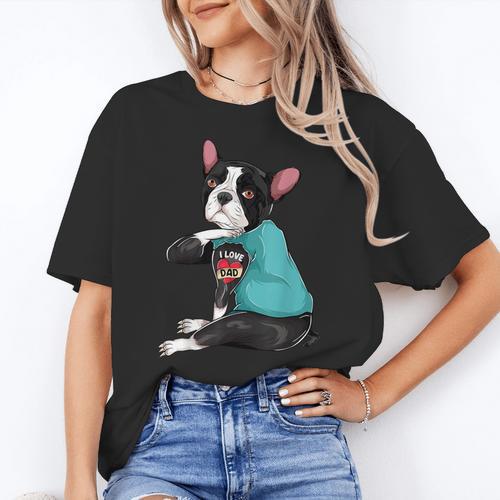 Father's Day Gift Dog Dad Boston Terrier i Love Dad Tattoo Women's T-Shirt - Bostonterriersmerch.com
