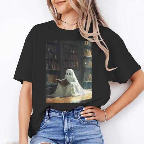 Ghost Library Halloween Book Reading Books Lover Teacher Women's T-Shirt - teacherstshirts.com CA