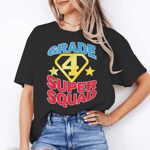 Grade 4 Super Squad Superhero Teacher Team Women's T-Shirt - teacherstshirts.com