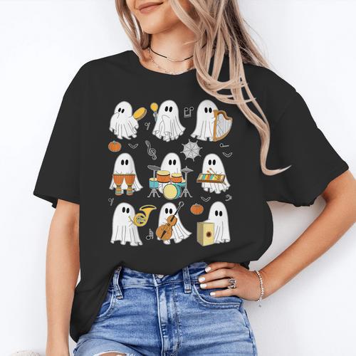 Halloween Ghost Music Teacher Playing Instruments Women's T-Shirt - teacherstshirts.com UK