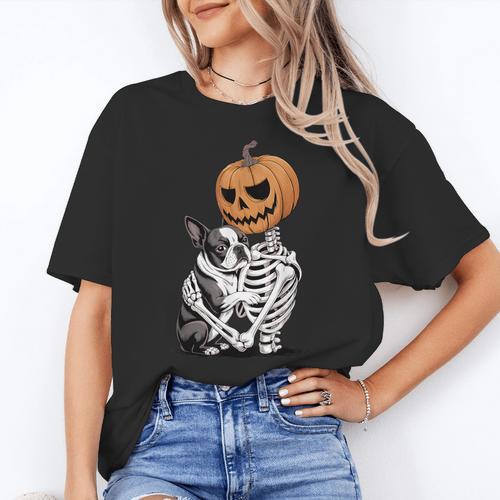Halloween Skeleton Boston Terrier Women's T-Shirt - Bostonterriersmerch.com