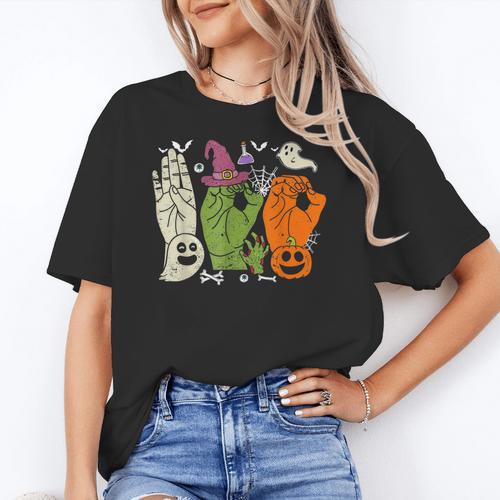 Halloween SPED Teacher Boo In ASL Boo Hands Sign Language Women's T-Shirt - teacherstshirts.com UK