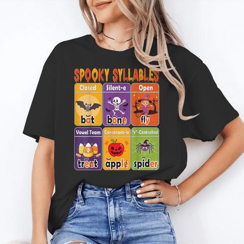 Halloween Spooky Syllable Types Teacher Educational Women's T-Shirt - teacherstshirts.com AU