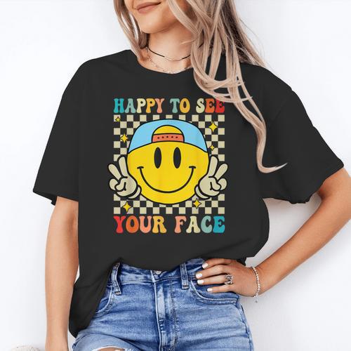 Happy To See Your Face Hippie Smile Back To School Teachers Women's T-Shirt - teacherstshirts.com AU