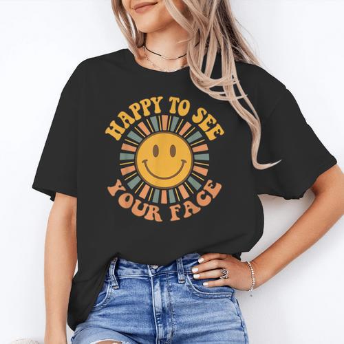 Happy To See Your Face Retro Happy Teacher Back To School Women's T-Shirt - teacherstshirts.com UK