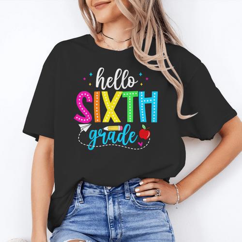 Hello Sixth Grade Cute Back To School 6th Grade Teacher Kids Women's T-Shirt - teacherstshirts.com AU