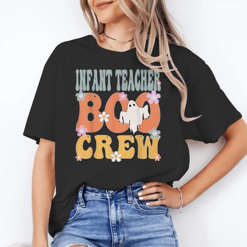 Infant Teacher Boo Crew Ghost Groovy Halloween For Women Women's T-Shirt - teacherstshirts.com AU