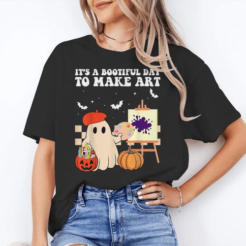 It's A Bootiful Day To Make Art Groovy Art Teacher Halloween Women's T-Shirt - teacherstshirts.com AU