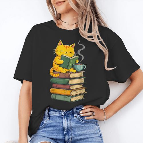 Kawaii Cats Lover Coffee Books Teacher Librarian Cat Women's T-Shirt - teacherstshirts.com