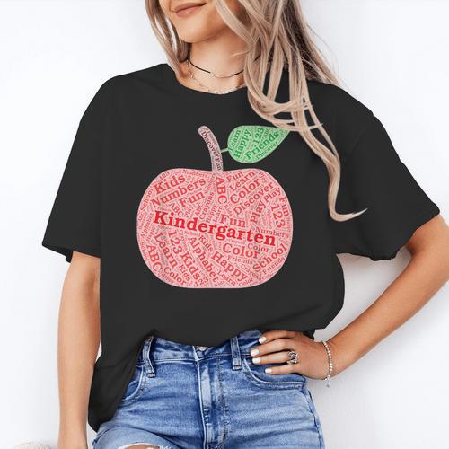 Kindergarten Apple Word Art For Teachers & Students Women's T-Shirt - teacherstshirts.com UK
