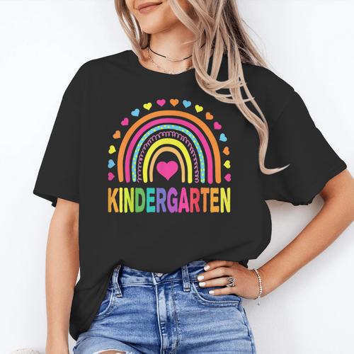 Kindergarten Rainbow Girls Boys Teacher Team Kinder Squad Women's T-Shirt - teacherstshirts.com CA