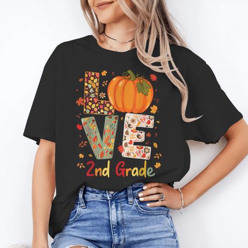 Love 2nd Grade Happy Fall Thanksgiving For 2nd Teacher For Men Women Girls Kids Women's T-Shirt - teacherstshirts.com AU