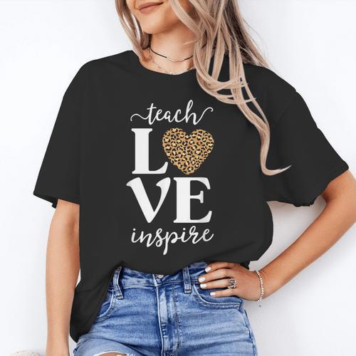 Love Leopard Print Teacher Cheetah School Inspire Teach Women's T-Shirt - teacherstshirts.com CA