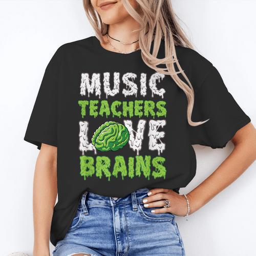 Music Teachers Love Brains Cute Teaching Halloween Women's T-Shirt - teacherstshirts.com AU