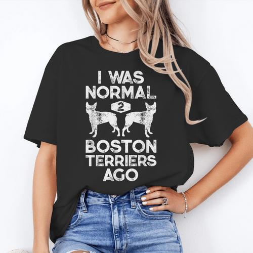 I Was Normal 2 Boston Terriers Ago Dog Lover For Men Women Girls Kids Women's T-Shirt - Bostonterriersmerch.com
