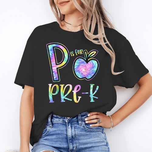 P Is For Pre-K Preschool Teacher Tie Dye Back To School Women's T-Shirt - teacherstshirts.com AU