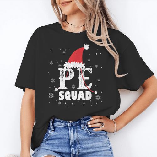 PE Squad Christmas PE Teacher Matching Xmas Women's T-Shirt - teacherstshirts.com UK