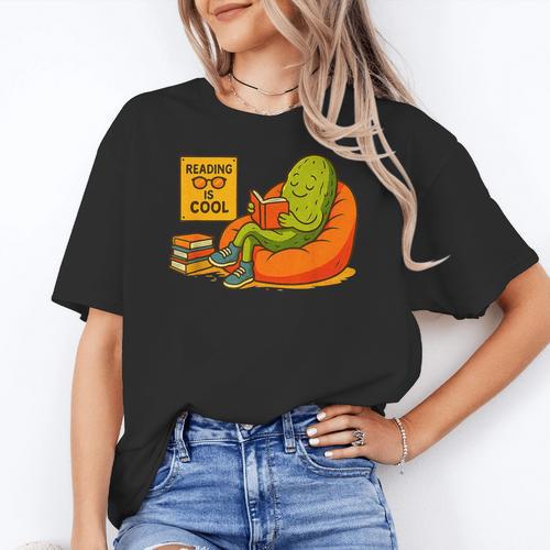 Pickle Reading Books Bookworm Teacher Librarian Kids Retro Women's T-Shirt - teacherstshirts.com AU