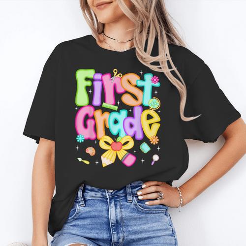 Preppy First Grade Back To School 1st Grade Teacher Girl Kid Women's T-Shirt - teacherstshirts.com AU