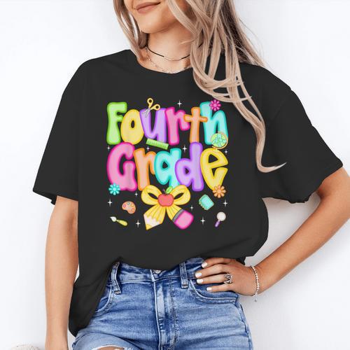 Preppy Fourth Grade Back To School 4th Grade Teacher Girls Women's T-Shirt - teacherstshirts.com UK