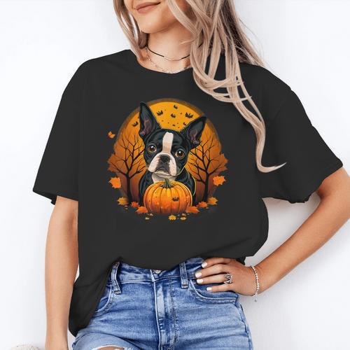Pumpkin Boston Terrier Costume On Boston Terrier Halloween Women's T-Shirt - Bostonterriersmerch.com AU