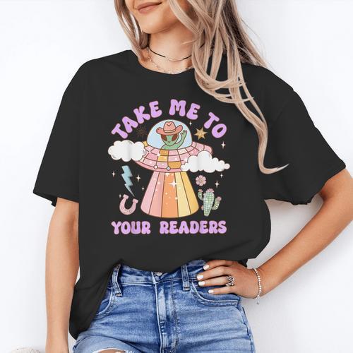 Take Me To Your Readers Alien Teacher Halloween Literacy Women's T-Shirt - teacherstshirts.com