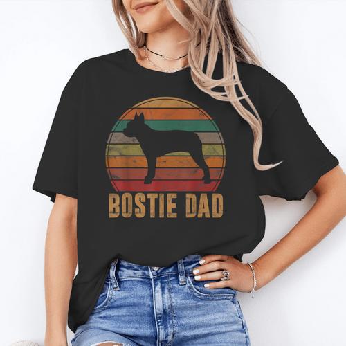 Retro Boston Terrier Dad Dog Owner Pet Bostie Father Women's T-Shirt - Bostonterriersmerch.com