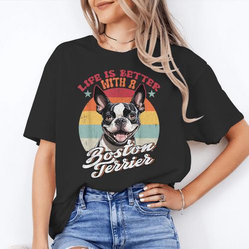 Retro Life Is Better With Boston Terrier Mom Dog Lover Women's T-Shirt - Bostonterriersmerch.com