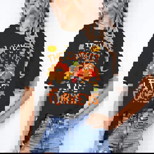 School Thankful I Teach The Cutest Little Turkeys Thanksgiving Teacher Women&#x27;s T-Shirt - teacherstshirts.com