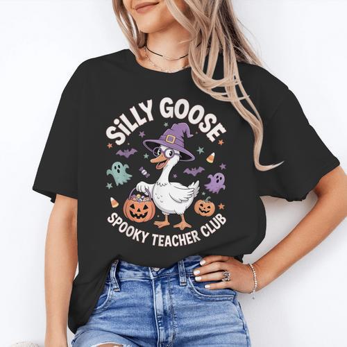 Silly Goose Spooky Teacher Club Halloween Witch Ghost Women's T-Shirt - teacherstshirts.com AU
