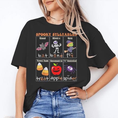 Spooky Syllables Halloween Teacher Student Education Women's T-Shirt - teacherstshirts.com UK