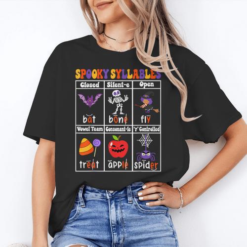 Spooky Syllables Teacher Halloween Educational Kids Women's T-Shirt - teacherstshirts.com AU