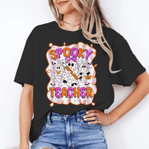 Spooky Teacher Ghost Pencil Teacher Halloween Teacher Women's T-Shirt - teacherstshirts.com AU