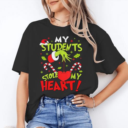 My Students Stole My Heart Teacher Holiday Merry Christmas Women's T-Shirt - teacherstshirts.com UK
