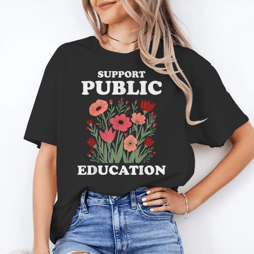 Support Public Education Cute Floral Teacher Red For Ed Women's T-Shirt - teacherstshirts.com AU