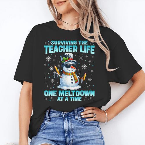 Surviving The Teacher Life Pjs Pajamas Christmas Xmas Teache Women's T-Shirt - teacherstshirts.com AU