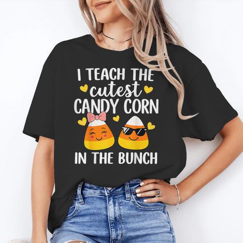 I Teach The Cutest Candy Corn In The Bunch Teacher Halloween Women's T-Shirt - teacherstshirts.com