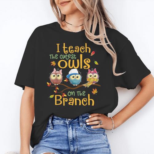 I Teach The Cutest Owls On The Branch Teacher Fall Autumn Women's T-Shirt - teacherstshirts.com